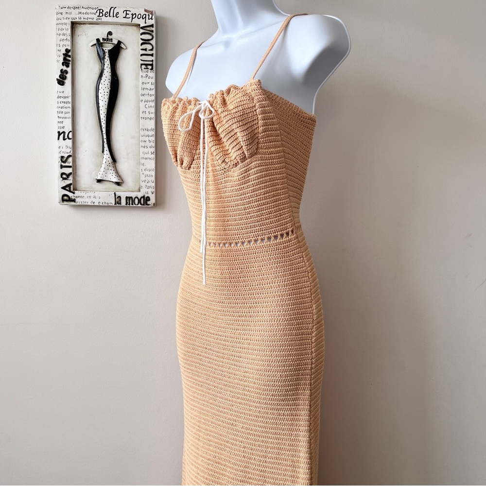 ZARA Coquette Feminine Crochet Knit Bustier Baddie Peach Midi Dress Size M - Picture 6 of 10